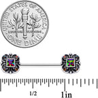 14G 9/16 Vitrail Gem Royal Seal Barbell Nipple Ring Set