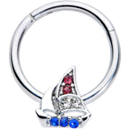 16G 3/8 Blue Purple Gem Sailboat Hinged Segment Ring