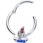 16G 3/8 Blue Purple Gem Sailboat Hinged Segment Ring