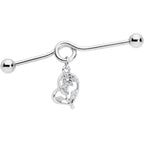 14G Clear Gem Blossoming Heart Flower Dangle Project Bar 38mm