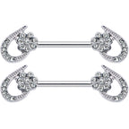 14G 5/8 Clear Gem Heart Flower Barbell Nipple Ring Set