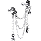 16G 1/4 Clear Gem Moon Star Triple Dangle Cartilage Chain Earring