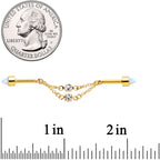 14G White Synth Opal Gold Tone Dangle Double Industrial 38mm