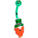 Clear Gem Green Leprechaun Saint Patricks Day Belly Ring Set of 2