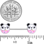 14G 9/16 Pink White Panda Donut Barbell Nipple Ring Set