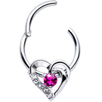 16G 3/8 Clear Pink Gem Swirling Heart Valentines Day Septum Ring