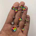 16G 5/16 Rainbow Hippie Flower Cartilage Labret Monroe Tragus