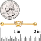 14G Clear Gem Gold Tone Flying Pig Industrial Barbell 38mm