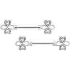 14G 9/16 Clear Gem Heart Shamrock Barbell Nipple Ring Set