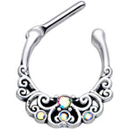 16G 3/8 Aurora Gem Scrolling Hearts Cartilage Clicker