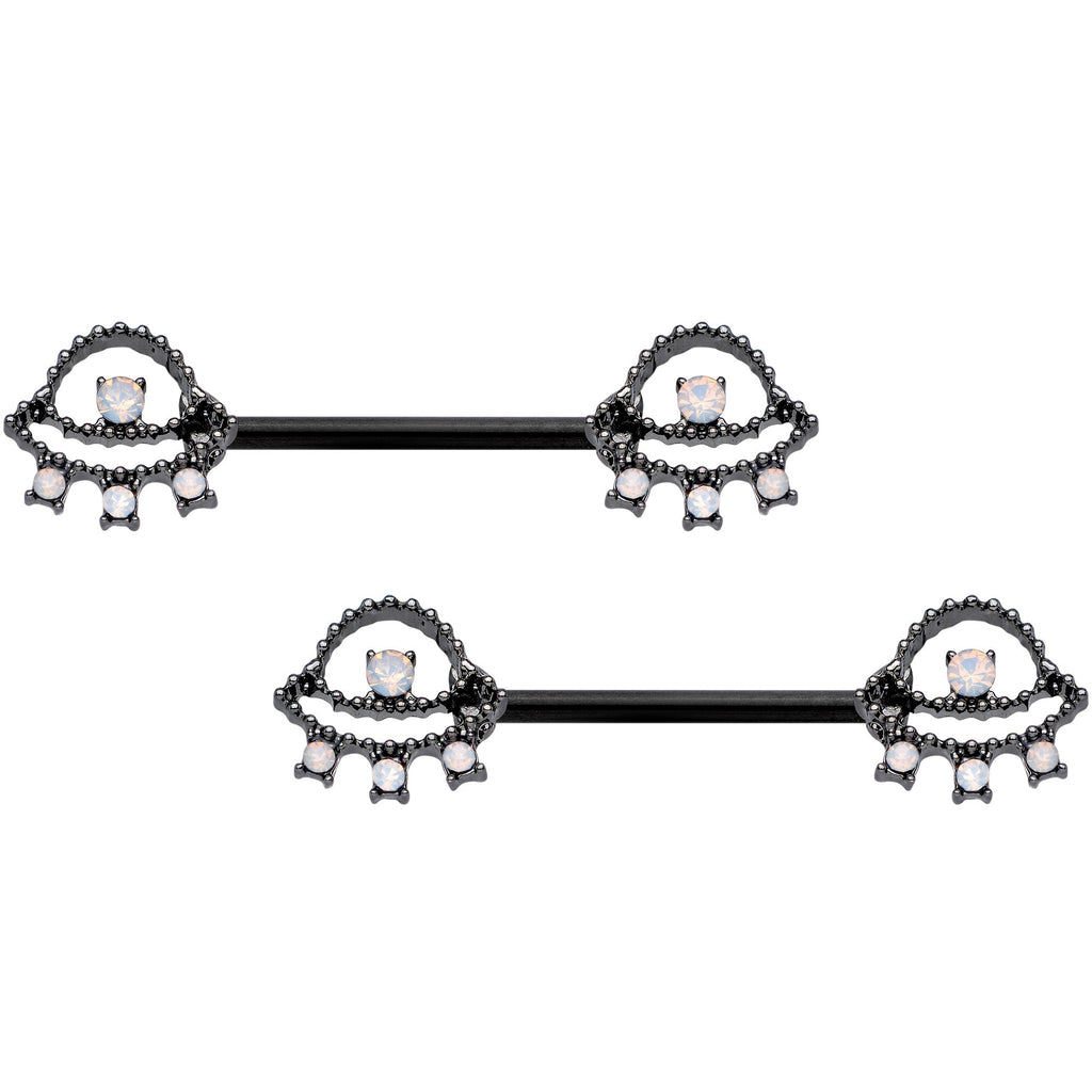 14G 9/16 White Faux Opal Black UFO Barbell Nipple Ring Set