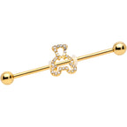 14G Clear Gem Gold Tone Hollow Bear Industrial Barbell 38mm