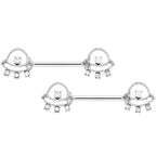 14G 9/16 White Faux Opal UFO Barbell Nipple Ring Set