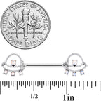 14G 9/16 White Faux Opal UFO Barbell Nipple Ring Set
