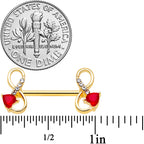 14G 9/16 Clear Red Gem Gold Tone Treble Clef Barbell Nipple Ring Set