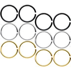 20G 5/16 Black Gold Tone Anodized Seamless Circular Ring Set of 12