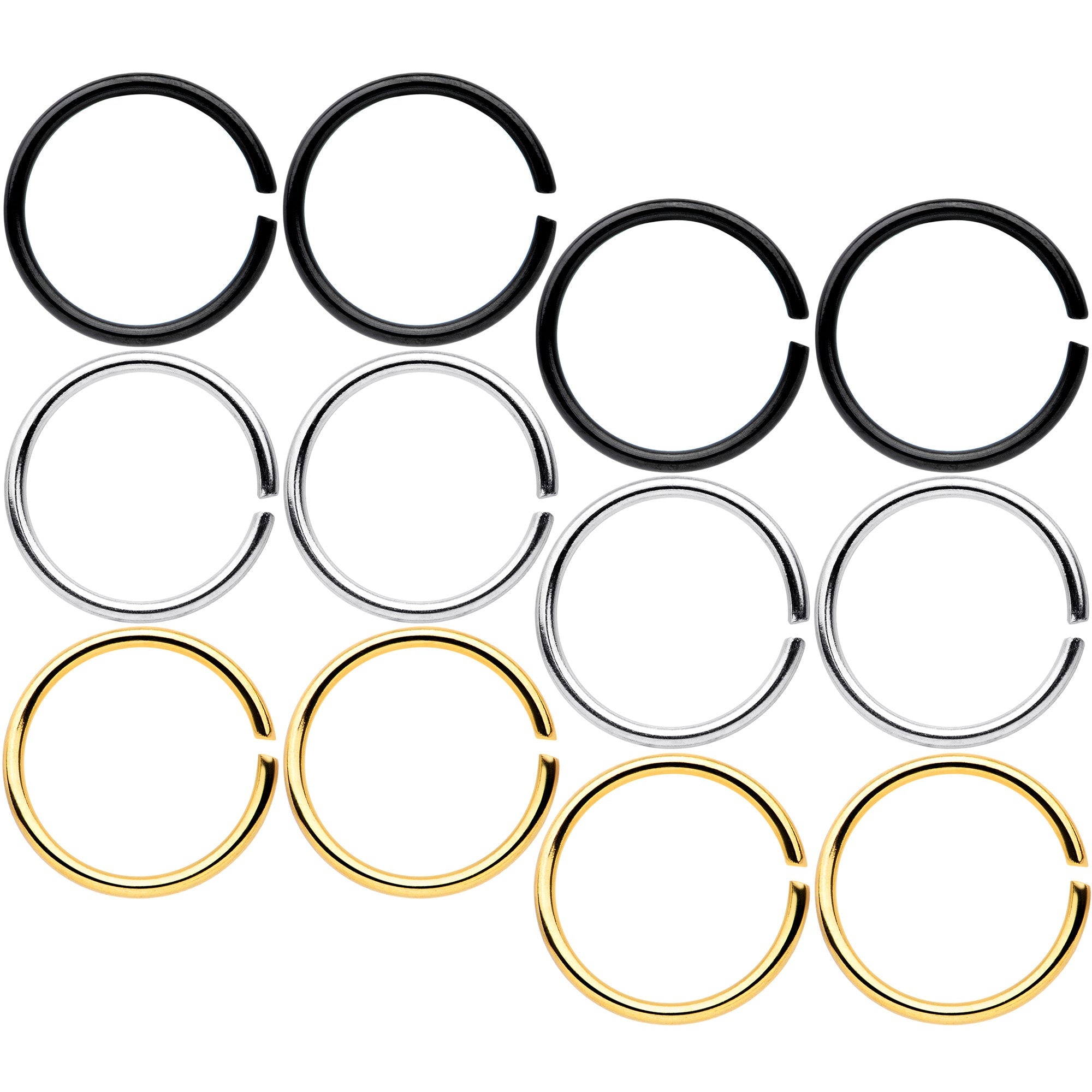 20G 5/16 Black Gold Tone Anodized Seamless Circular Ring Set of 12