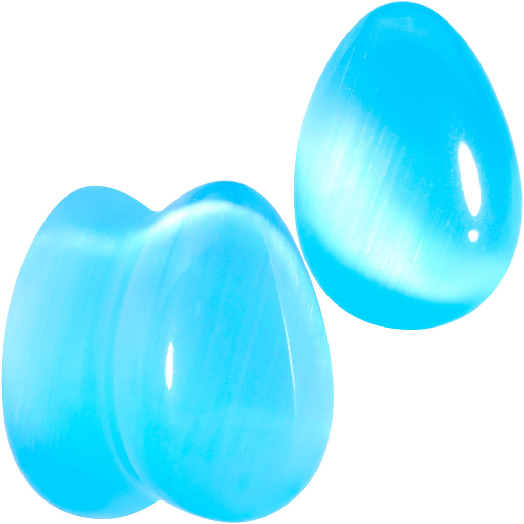 Light Blue Glass Teardrop Plug Set