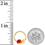 16G 3/8 Red Gem Gold Tone Blowfish Hinged Segment Ring