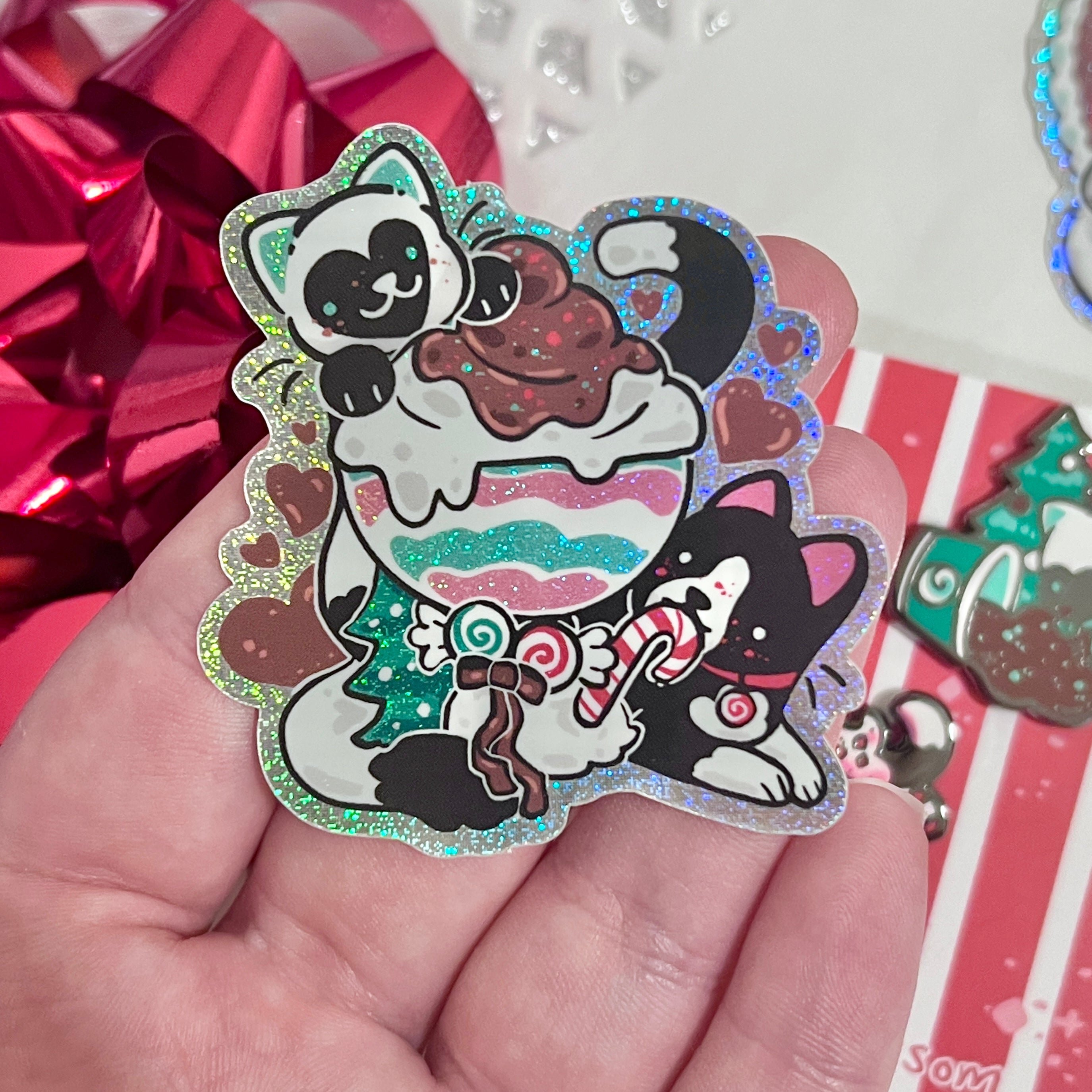 Minty Sundae Kitties ~ Pixie Dust Glitter Sticker