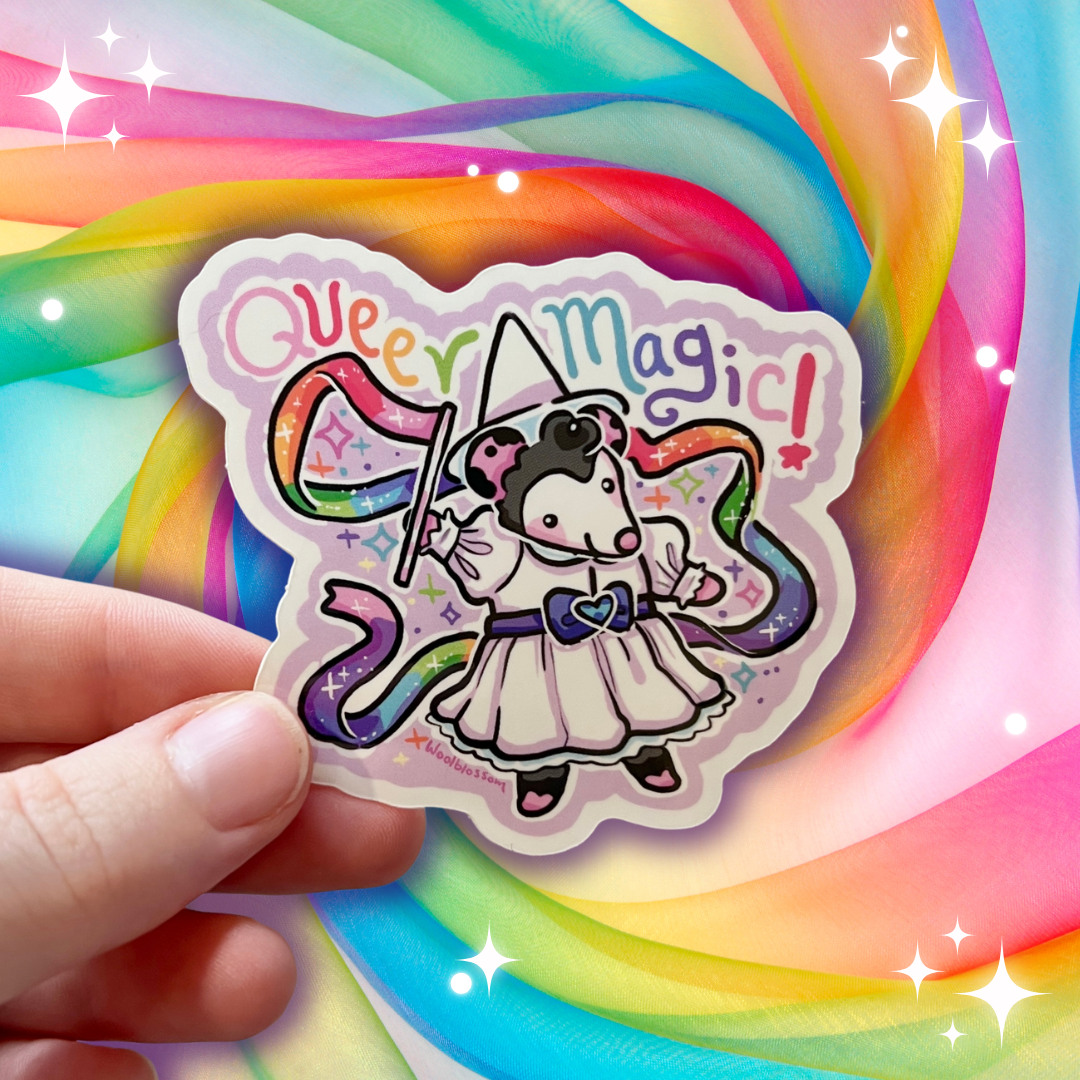 "Queer Magic!" Witch Opossum ~ Sticker