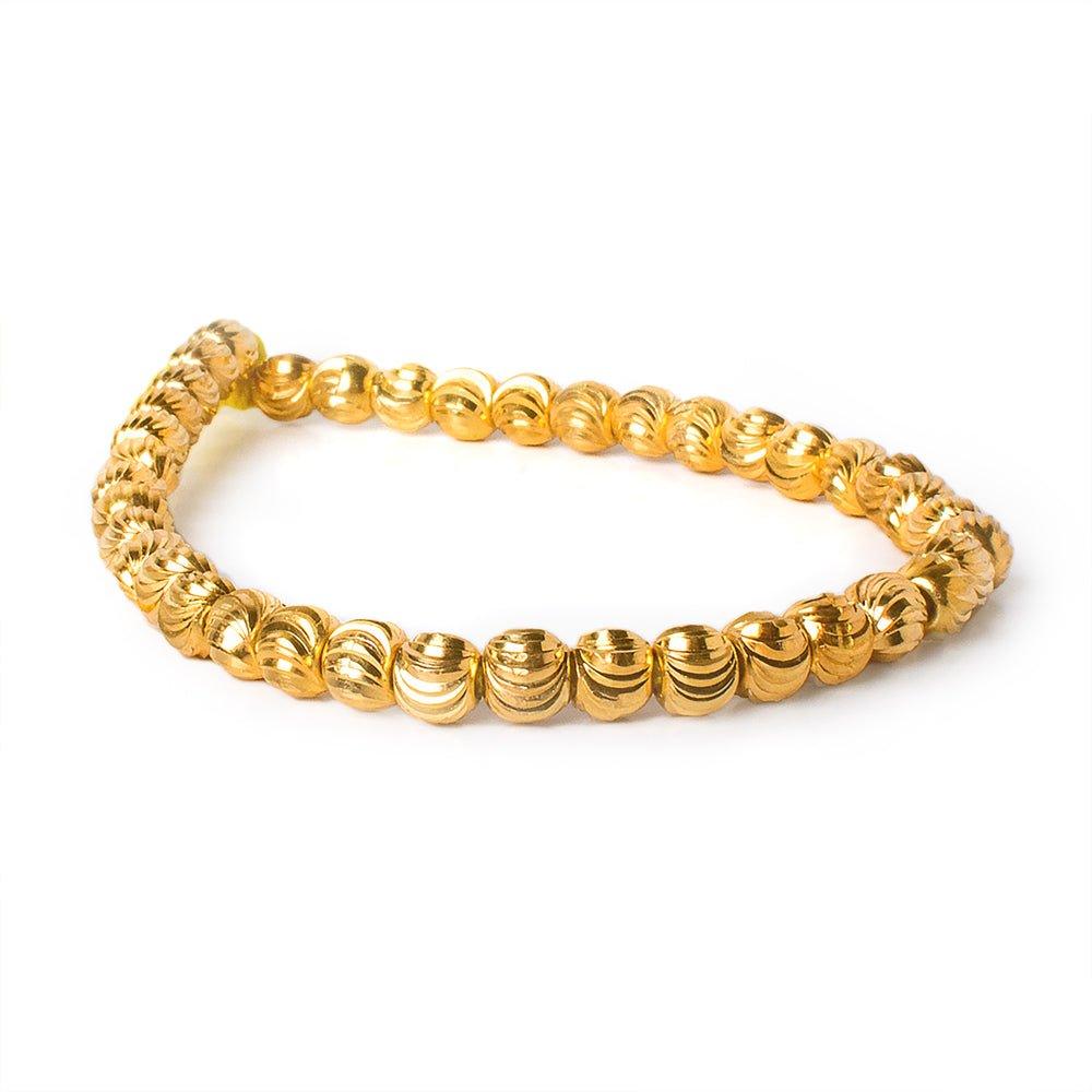 6mm 22kt Gold Plated Brass Wavy Groove Rounds 8 inch 37 beads