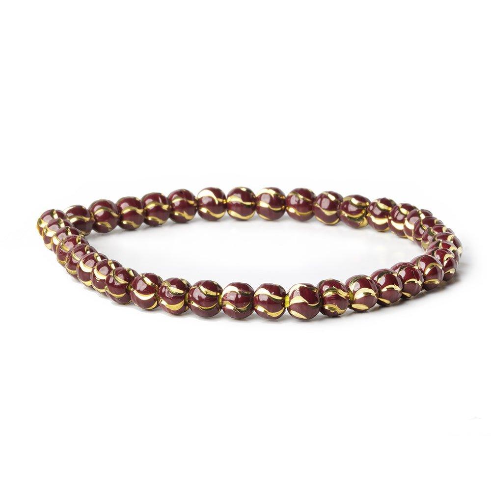 6mm Burgundy Enamel Brass Wavy Rounds 8 inch 37 beads