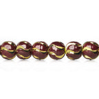 6mm Burgundy Enamel Brass Wavy Rounds 8 inch 37 beads