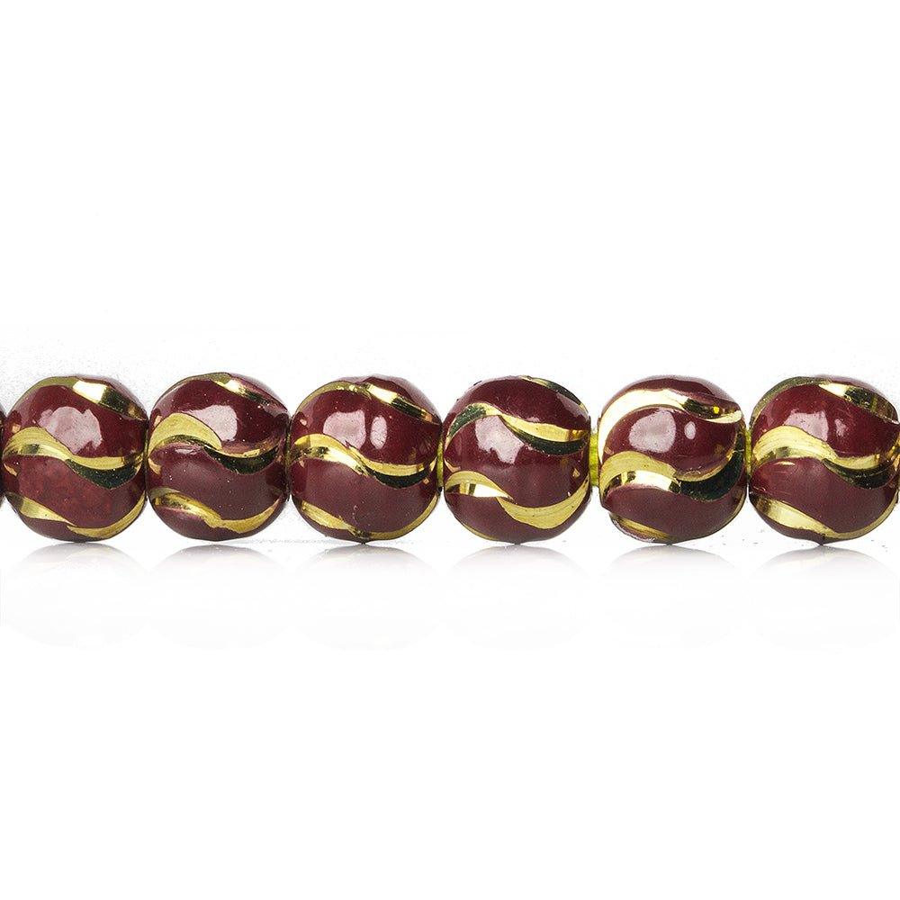 6mm Burgundy Enamel Brass Wavy Rounds 8 inch 37 beads