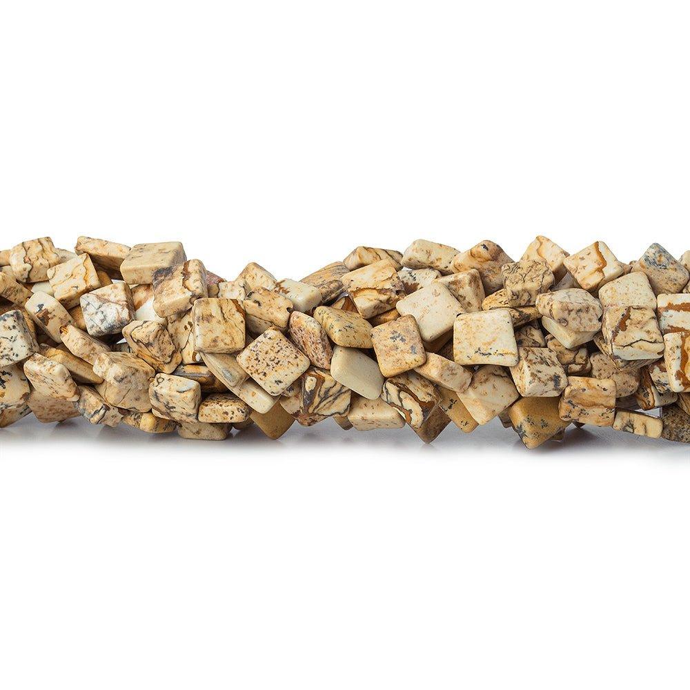 6mm Picture Jasper Corner Drilled Square Beads, 14 inch