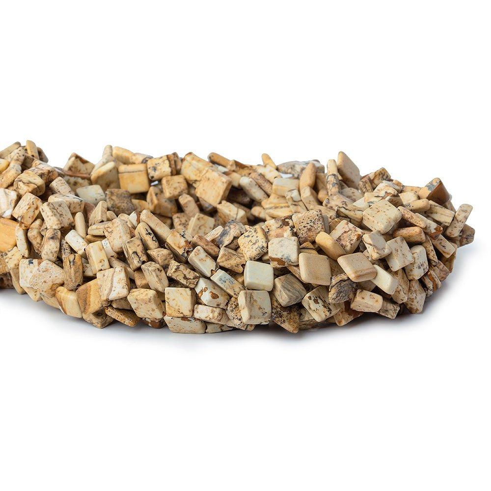 6mm Picture Jasper Corner Drilled Square Beads, 14 inch