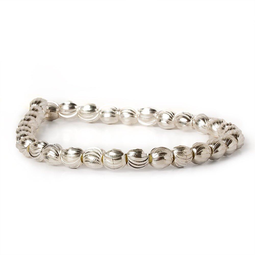 6mm Sterling Silver Plated Brass Curved Groove Rounds 8 inch 37 beads