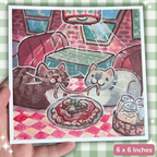 Spaghetti Dinner Kitties ~ Watercolor Print(s)