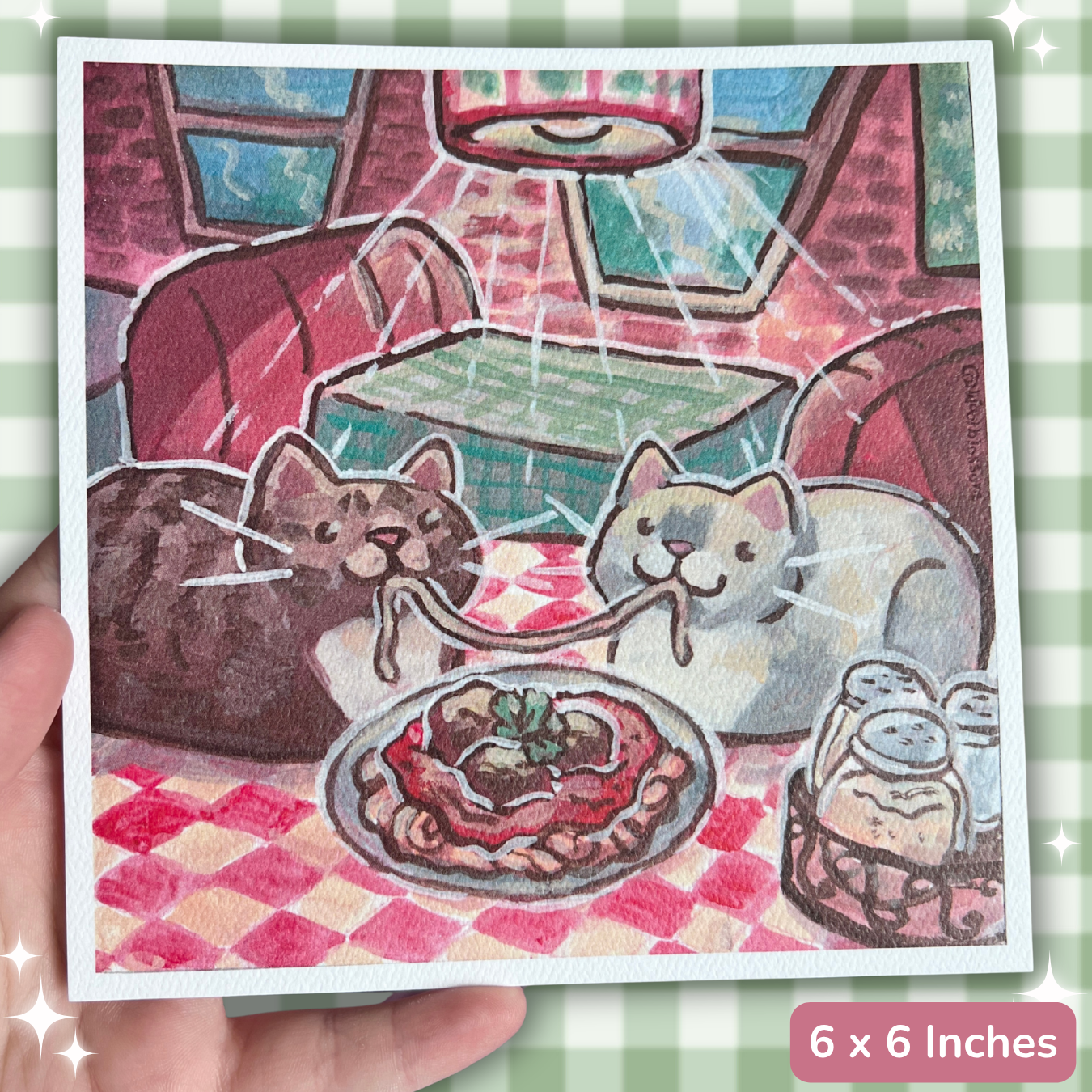 Spaghetti Dinner Kitties ~ Watercolor Print(s)