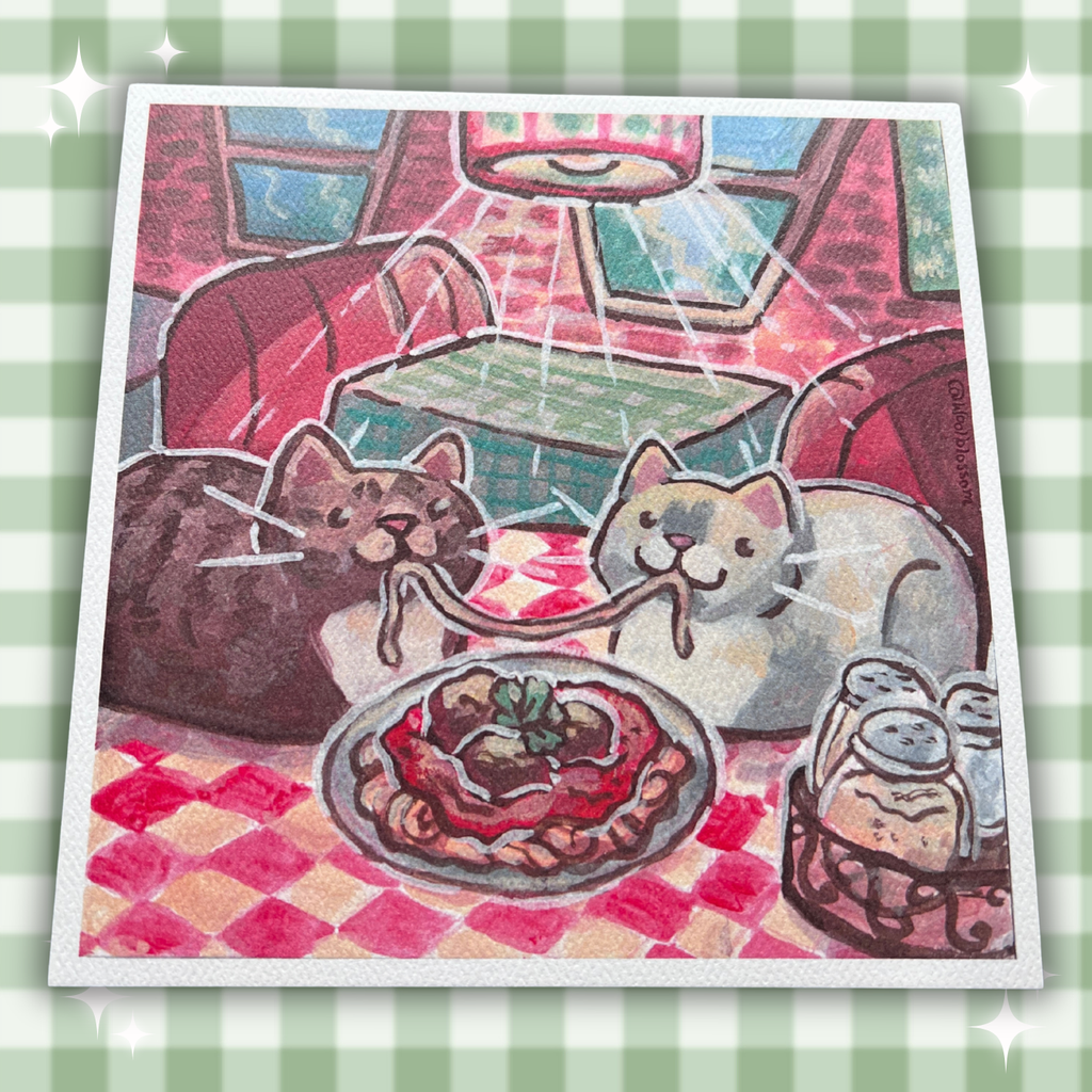 Spaghetti Dinner Kitties ~ Watercolor Print(s)