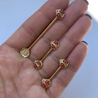 14G Red Gem Gold Tone Ladybug Flower Industrial Barbell 38mm