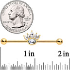14G Clear Gem Gold Tone Anodized Crown Industrial Barbell 38mm