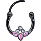 16G 3/8 Clear Pink Gem Black Anodized Classic Cluster Septum Clicker