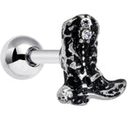 16G 1/4 Clear Gem Cowboy Boot Cartilage Tragus Earring