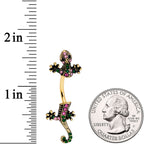 Pink Green Gem Gold Tone Lizard Double Mount Belly Ring