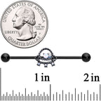 14G Black White Faux Opal UFO Industrial Barbell 38mm