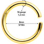 16G 5/16 Steel Mixed Gold Tone Seamless Cartilage Ring Set of 12
