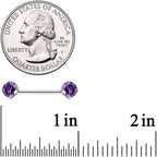 14G 9/16 Purple CZ Gem Threadless Barbell Nipple Ring Set