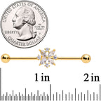 14G Clear CZ Gem Gold Tone Star Burst Industrial Barbell 38mm