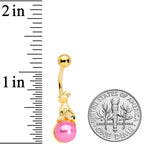 Gold Tone Dog on Pink Orb Belly Ring