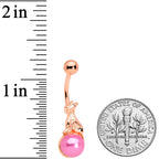 Rose Gold Tone Dog on Pink Orb Belly Ring
