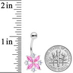 Pink Clear CZ Gem Star Burst Belly Ring