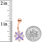 Purple Clear CZ Gem Rose Gold Tone Star Burst Belly Ring