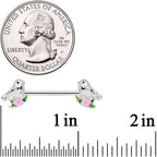 14G 9/16 Bird Pink Flower Barbell Nipple Ring Set