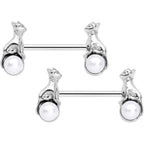 14G 9/16 White Orb Baby Bear Barbell Nipple Ring Set